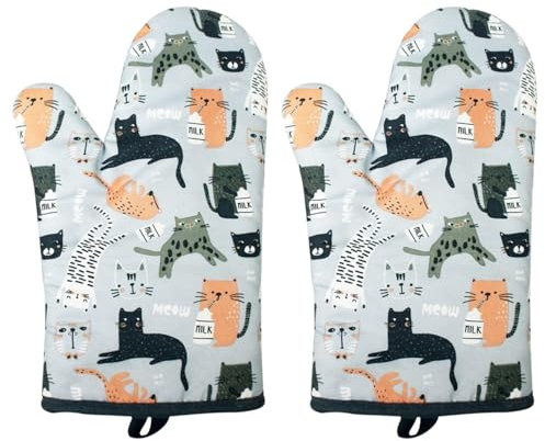 1 Pair of Anti-Scalding Gloves, Cat Print Gloves, High Temperature Resistant Gloves, Anti-Scalding and Non-Slip Cooking Gloves, Household Baking Gloves