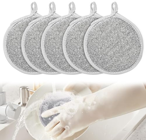 TPTGIAR 5 Pieces Multifuctional Kitchen Sponges Washing up, Reusable Wire Washing up Sponge, non Scratch Wire Dish Cloth Double-sided, Cleaning Sponges Kitchen for Sinks and Pots