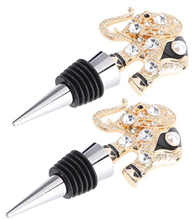 FELTECHELECTR 2pcs Creative Wine Bottle Plug for Red Wine Metal Elephant Design for Thank You