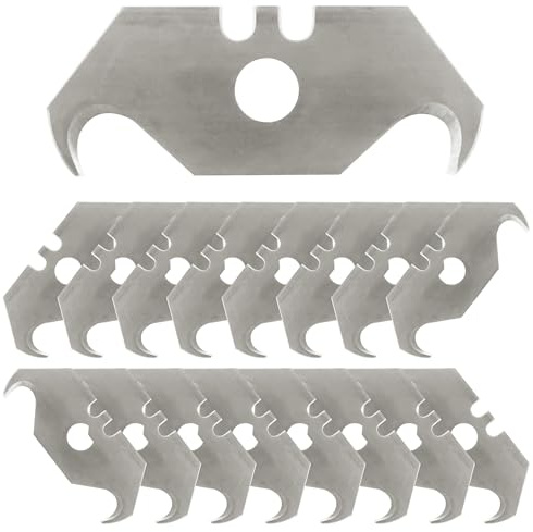 PDETVEO 30PCS Carbon Steel Hook Blades, 2 Inch Utility Size Razor Blades with Plastic Box for Cutting Wallpaper, Carpet, Roofing Blade Knife