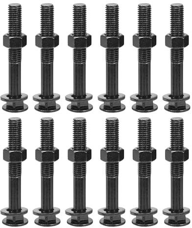 sourcing map Tornillos de cuello cuadrado M12 x 90 mm con tuercas y arandelas, juego de 12 tornillos de cabeza redonda de acero inoxidable 304, color negro