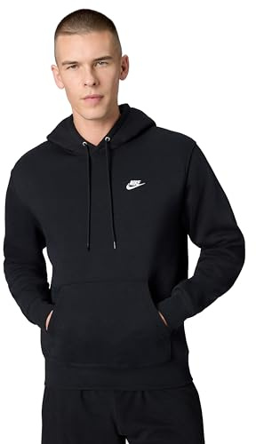 Nike Men's Club Pullover Fleece Hoodie, Black/Black/White, Large