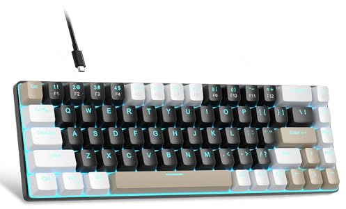 MageGee Portable 60% Mechanical Gaming Keyboard, Blue LED Backlit Compact 68 Keys Mini Wired Office Keyboard with Brown Switch for Windows Laptop PC Mac - Black/Coffee Color