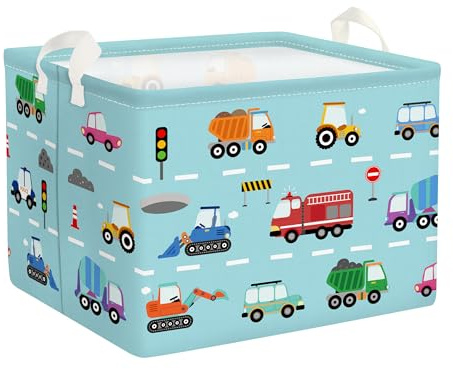 HUUMONSS Groß Wäschekorb Wasserdicht Aufbewahrungskorb für Kinder, 36L | Aufbewahrungsbox mit Stoff, Kleidung Spielzeug Buch Decke, Junge Kinderzimmer Schlafzimmer Badezimmer Waschküche, Auto