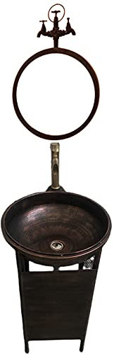 Mobile da bagno in stile industriale con lavabo, armadietto moderno con rubinetto e scarico, mobiletto da bagno sotto il lavandino, 46 x 46 x 84,8 cm, ottone (ottone con specchio)