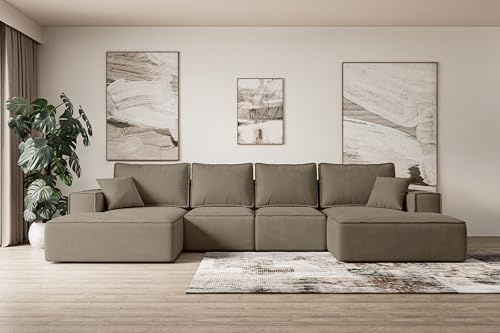 ALTDECOR Ecksofa mit Schlaffunktion U-Form Sierra-U-S 349x161x87 - Braun | Corner Sofa Bett Eckcouch Couch Wohnlandschaft Cauchsofa