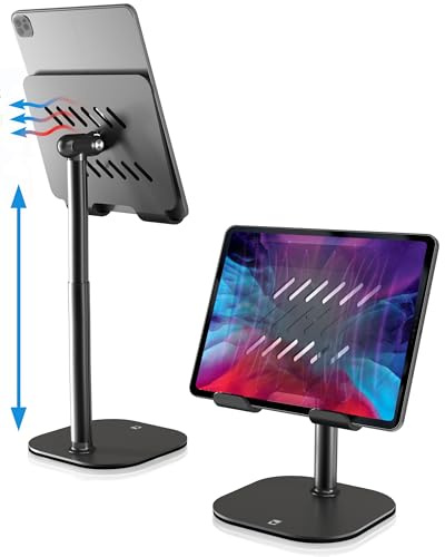 COOPER TabHolder, 7-10 Height Adjustable Tablet Stand, Premium iPad Stand for Desk, 270° Tilt iPad Holder for Desk, Tablet Holder, 15.6-17 Portable Monitor Support (Black)