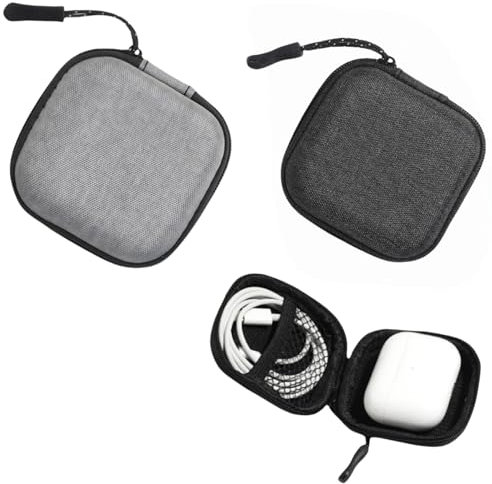 2 Pcs EVA Headphone Hard Case Protection Bags,Multi-functional Headphone Storage Portable Cases, Portable Zip Shell Carrying Earbud Storage Pouches for Wired Headset (Black,Grey)