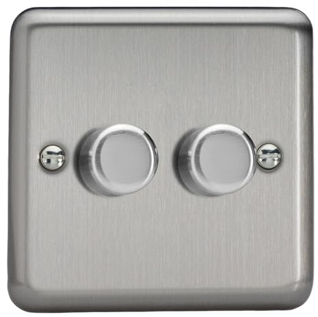 Varilight Double V-Com Rotary 2-Way LED Dimmer 2 x 0-100W - Value Matt Chome With Brushed Steel Knob