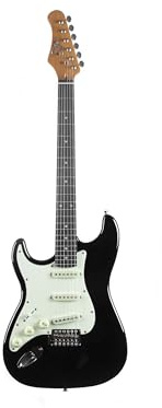 EKO GUITARS - Linkshänder E-Gitarre ST-300 LH, Korpus aus Pappel, Ahornhals, Griffbrett aus Lorbeer, SSS Pickups, Tremolo-Brücke, Vintage Strat Design, Farbe Black