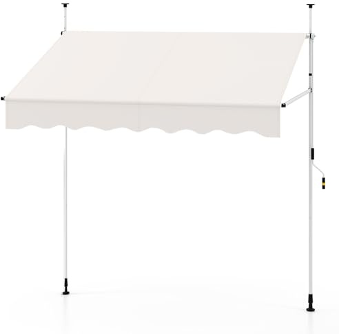 HOMASIS Toldo de Exterior Extensible, protección Solar Ajustable en Altura y ángulo, Cortina para balcón sin taladrar, Parasol con manivela (Blanco, 200 x 210 x 210-300 cm)