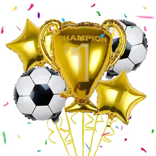 VGRDTW 5Pcs Football Balloons Set with 32 Inch Champion Trophy and 18 Inch Soccer Star Foil Balloons for Football Party Decorations Birthday Supplies