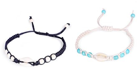 TOVINANNA Bracelet Tissé Coquillage Fait Main 2 Pièces Noir Blanc
