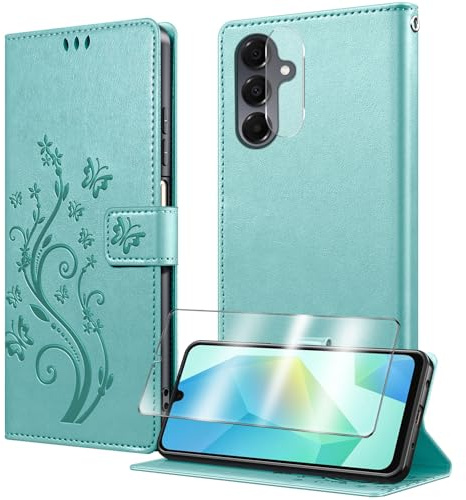 TTYSHTT for Samsung Galaxy A17 Phone Case Wallet with Screen Protector | with Camera Lens Protector, 3 Card Slots, PU Leather, TPU Shockproof, Magnetic Closure, Kickstand, Flip Folio Cover, Green