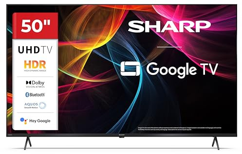 SHARP 50HL4365E – Google TV, 50 UHD, Rahmenlos, 60 Hz, HDR10, Dolby Vision HDR, Google Assistant mit Mikrofon, Chromecast, Bluetooth, Dolby Atmos 2x12 W, HDMI 2.1 x4, USBx2, Farbe Schwarz