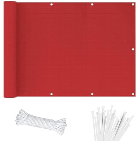 Balkon Sichtschutz Balkonabdeckung 90 x 250 cm HDPE Balkonbespannung mit Kabelbinder Atmungsaktiv Balkon Sichtschutz Balkonverkleidung für Gartenanlagen, Camping, Rot