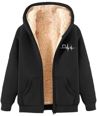 Generisch Pull en grosse maille pour femme - Chaud - Couleur unie - Cardigan Sorbet à capuche - Sweatshirt - Veste à fermeture éclair - Pull en peluche, Noir , 3XL