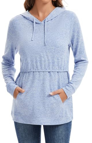 Sosolism Felpa Allattamento con Cappuccio da Donna Manica Lunga Tops Premaman Allattamento con Tasche Pullover