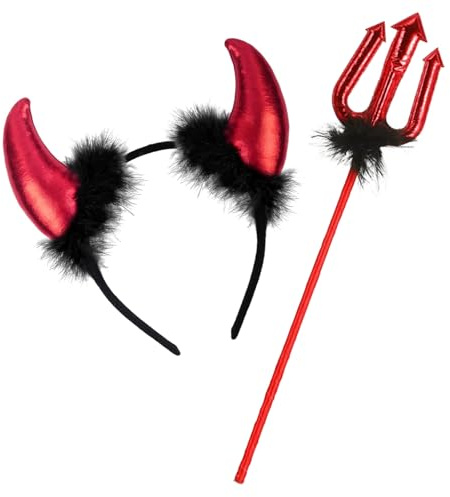Teufelsohren Haarreif Rot Halloween Teufelshörner Und Dreizack Teufelshörner Haarreif Haarband Rot Mit Schwarz Hörner Kopfschmuck Fasching Karneval Halloween Party Kostüm Deko Accessoire Damen