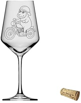eXODA Vaso de vino grabado oveja biker apto para lavavajillas 350 ml