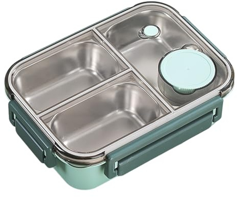 Lonchera de acero inoxidable | Caja de ensalada a prueba de fugas con 3 compartimentos | Fiambreras de metal con 3 divisores | Contenedor portátil de almuerzo de gran capacidad para niños y adultos