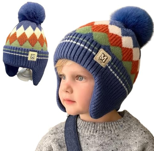 Gorro cálido para niños, apto para niñas y niños de 2 a 10 años, gorro cálido de invierno, gorro de punto para otoño, invierno y primavera (azul).