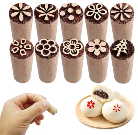 ZORVYN 10 Timbri in Legno Multifunzionali per Ceramica, Artigianato, Modellazione, Scrapbooking, Pasticceria, Impasto, Biscotti e Pittura (5 x 1,5 cm)