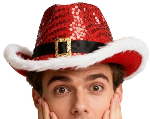 Yhsioaklo paljett-jul-cowboyhatt | festlig kostymaccessoar för kvinnor och män | Glittrande högtids-cowboyhatt för fester, möten, fester, utomhusevenemang och säsongsbetonade sportakter