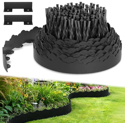 Bordura Jardin Exterior de Plástico, 7cm Flexible Bordura para Parterre con 60 Clavos de Fijación y 2 Conectores, Borduras para Jardín Negras para Decoración de Caminos de Jardín (7cm x 10M)