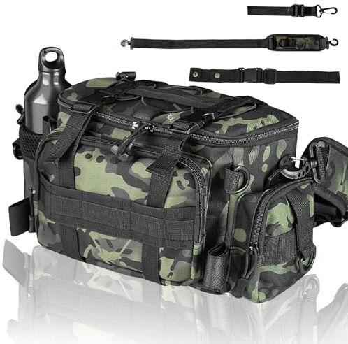 Dwitkul Bolsa de Pesca Gran Capacidad Bolsa de Aparejos de Pesca con Correas Ajustables Multifuncional para Equipo Accesorios y Aparejos de Pesca al Aire Libre