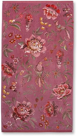 Pip Studio Secret Garden Strandtuch, 100x180 cm, 100% Baumwolle, Blumen und Vögel Design (Pink)