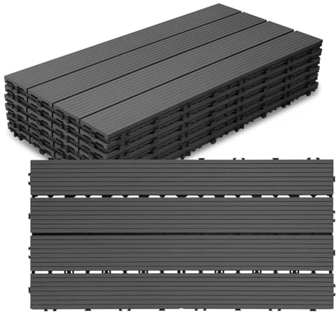 Jaxguom 36 stycken WPC terrassplattor, 30 x 60 cm WPC-plattor, trädgårdskakel med klicksystem, terrassbrädor, balkongplattor, klickplattor, terrassbrädor, vattentäta för terrass, för 6 m² antracit