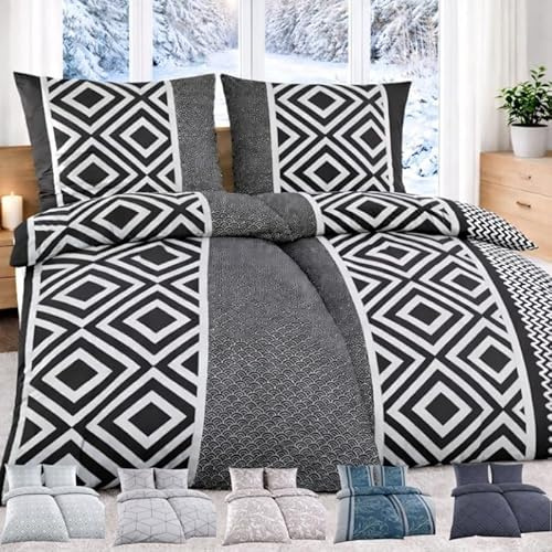 MALIKA Biber Bettwäsche 4-teilig 135x200 cm - 100% Baumwolle Feinbiber, kuschelig warm & weich angeraut - Winter Bettwäsche Set mit 2 Kissenbezügen 80x80, Größe:2X 135x200 + 2X 80x80 cm