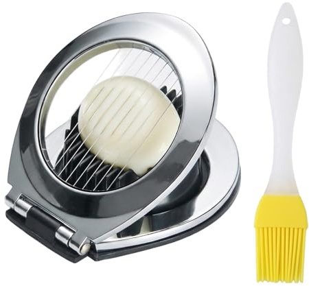 Manual Boiled Egg Slicer & Wedger, Vegetable Cutter for Strawberry, Mushroom, Butter, Kitchen Gadget with Silicone Brush, Easy Clean