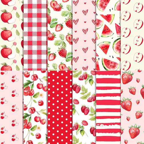24 Blatt Scrapbook Papier mit Erdbeer Muster,12-Typen Doppelseitige Dekorpapier Scrapbook Craft Paper für Sommer Frucht Motivpapier Journal Scrapbooking DIY Fotoalbum Dekorpapier,30x30cm