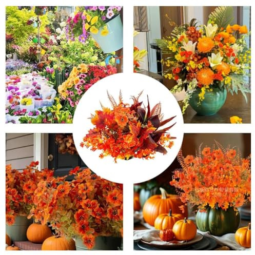 Vibsky Set di fiori artificiali di eucalipto e viola, 16 steli, bouquet autunnale finto per portico anteriore e decorazione da tavolo