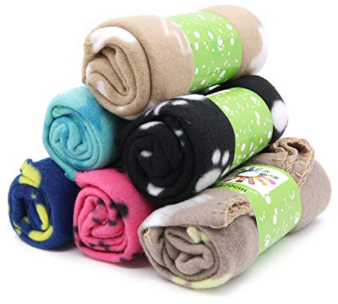 tifee Haustierdecke Kissen Hund Katze, weiche, warme, waschbare Decken für Welpen, Schlafmatten mit Pfotenabdruck, 6 Stück, (60 x 70 cm, Mehrfarbig)