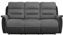 LOUNGITUDE - Canapé de Relaxation Manuel 3 Places en Simili et Microfibre - Noir/Gris
