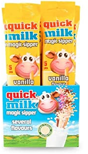 CANNUCCE ALLA VANIGLIA Ideali per la colazione | Confezione da 100 Cannucce | Le Originali QUICK MILK Senza Glutine | Solo aromi Naturali | Adatte anche agli intolleranti al Lattosio