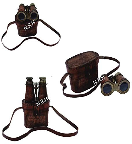 Fernglas im Vintage-Stil, antikes Messing, mit brauner Ledertasche, Geschenkartikel