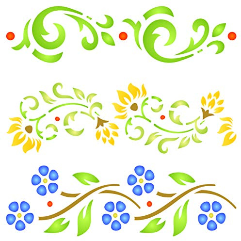Vintage Borders Stencil, 21,59 x 21,59 cm (L) – Plantillas para paredes Original Clásico Diseño de Borde de Flor Plantilla Plantilla Plantilla