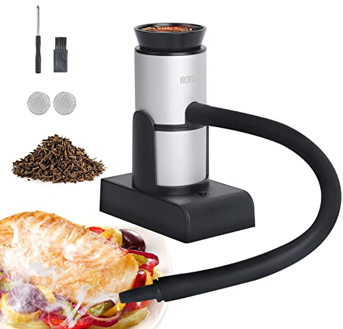 BORUIT Smoking Gun Cocktail Smoker Gun Includes Wood Chips and Accessories,Portable Drink Smoker,Indoor Food Smoker Infuser Kit for Cocktails,Meat,BBQ,Cheese,Veggies & Sous Vide（Silver)