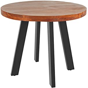 SAM Runder Esszimmertisch 90 cm Sophia, Akazienholz massiv, Esstisch nussbaumfarben, 4-Fuß-Gestell aus Metall schwarz, Holztisch im Industrial-Stil, aufgedoppelte Tischplatte 50mm (25+25mm)