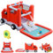 GOPLUS Château Gonflable Forme Camion de Pompier Trampoline&Toboggan&Pistolets à Eau,Parc Aquatique pour Jardin,Plage pour 3-4 Enfants 3-10 Ans Jusqu’À 136KG 268x564x212cm(avec Souffleur 450W)