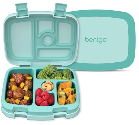 Bentgo Kids Bento-Style 5-Compartment Leak-Proof Lunch Box - Ideal Portion Sizes for Ages 3 to 7 - Durable, Drop-Proof, Dishwasher Safe, PFAS & BPA-Free & Made with Food-Safe Materials (Seafoam)