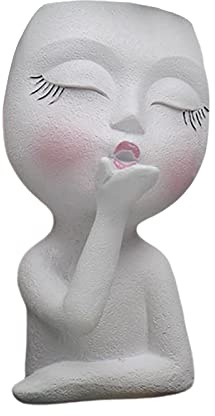 NLDGR - Vaso da fiori e per piante grasse a forma di testa, statuetta carina in resina, vaso per piante con testa di ragazza, decorazione per interni, vaso con testa di pianta
