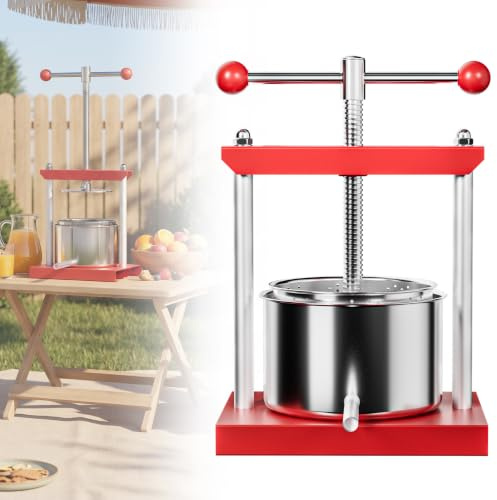 Froadp Manuell Obstpresse Saftpresse aus Edelstahl and Eisen, Manueller Weinpresse Fruchtpresse mit Griff Mechanische Apfelsaftpresse Geeignet für Weine Heidelbeerweine (26x21x39,5cm, 3 Liter)