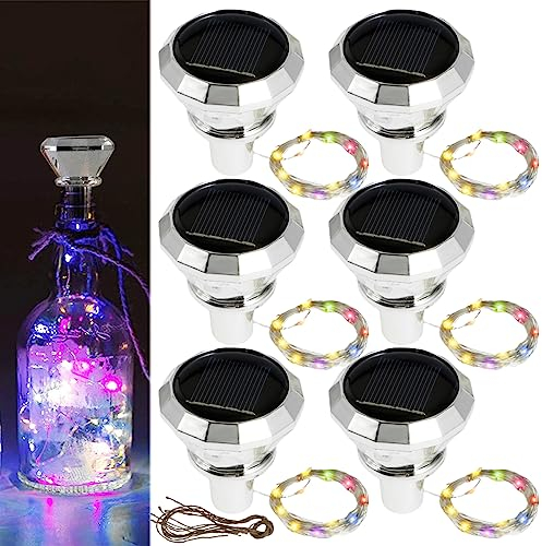 6Pcs Solar Wine Bottle Lights 2M 20 LEDs Solar String Lights for DIY Bottle Outdoor Waterproof Diamond Shaped Copper Wire Fairy String Lights for Wedding Party Holiday Christmas Patio Pathway Decor