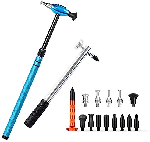 LadyRosian 16PCS Car Paintless Dent Repair Tools Aluminum Dent Hammer with Knock Down Head Tap Kit Leveling Telescopic Hammer Set for Car Hail Damage Repair