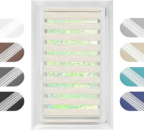 Birrke® Doppelrollo Ohne Bohren/Mit Bohren 2in1 80 x 150 cm - Tag und Nacht Duo Rollo für Sonnenschutz und Sichtschutz - Doppel Rollo - Einfache Montage Flachs